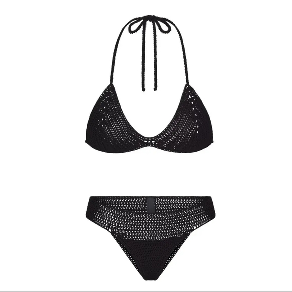 NWT SKIMS CROCHET SWIM BIKINI SET IN ONYX - Picture 1 of 9